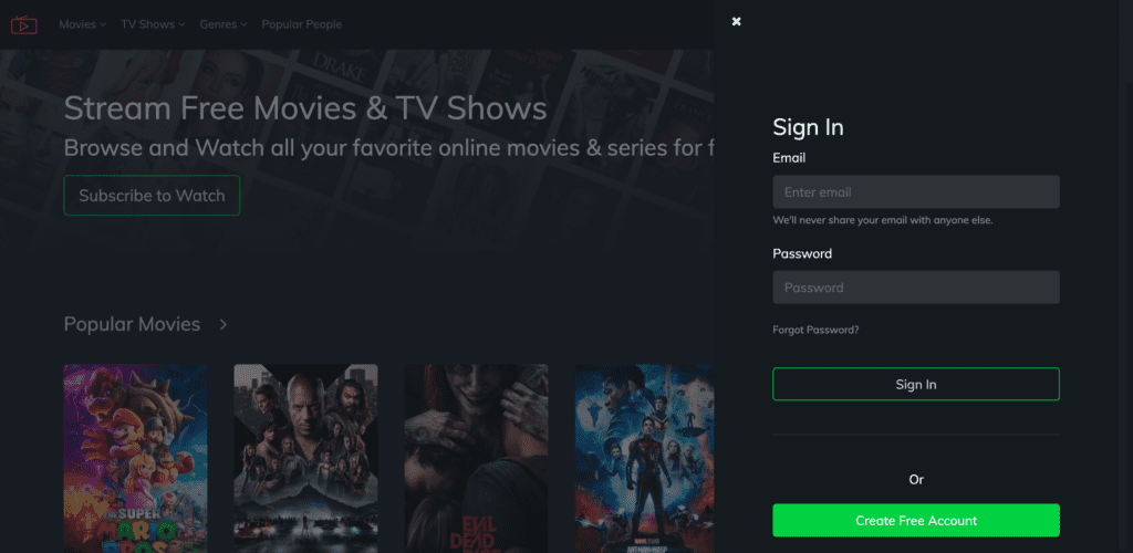 project free tv account creation step 1